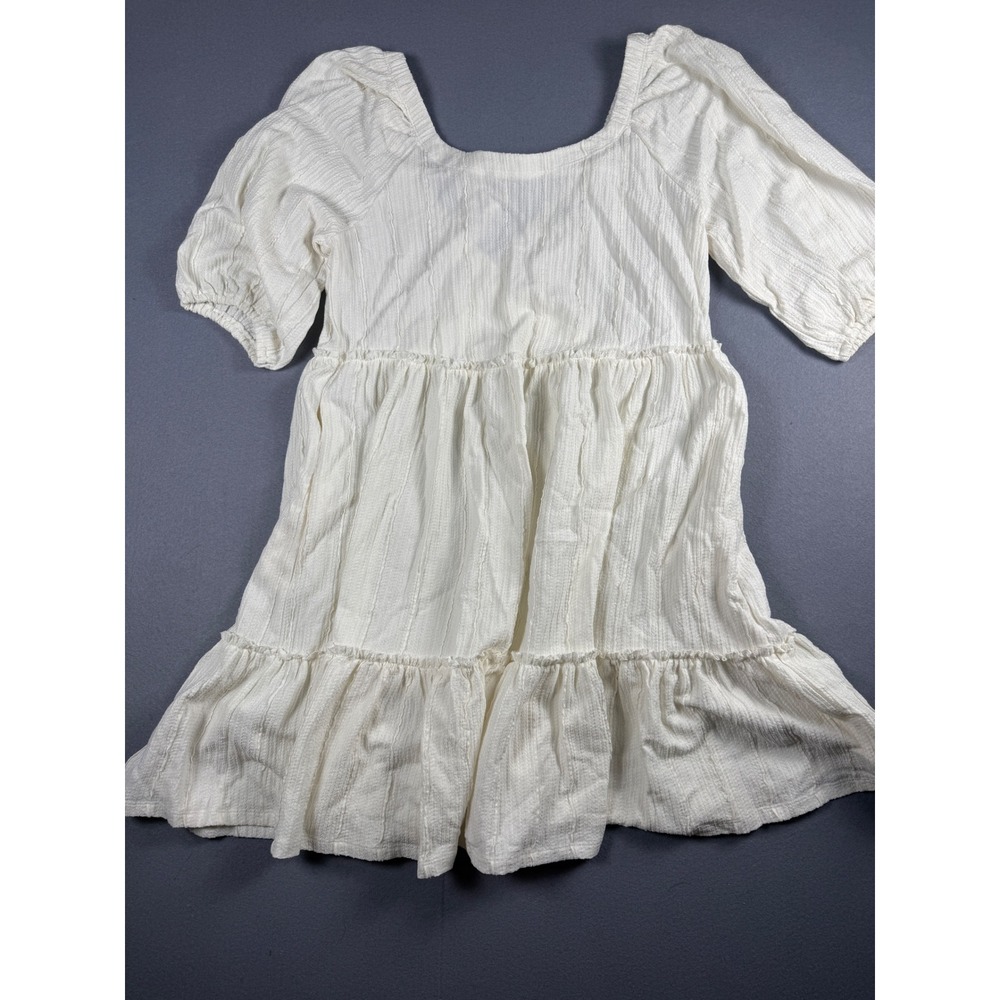 Frye and Co Womens White Textured Tiered Babydoll Puff Sleeve Dress XL